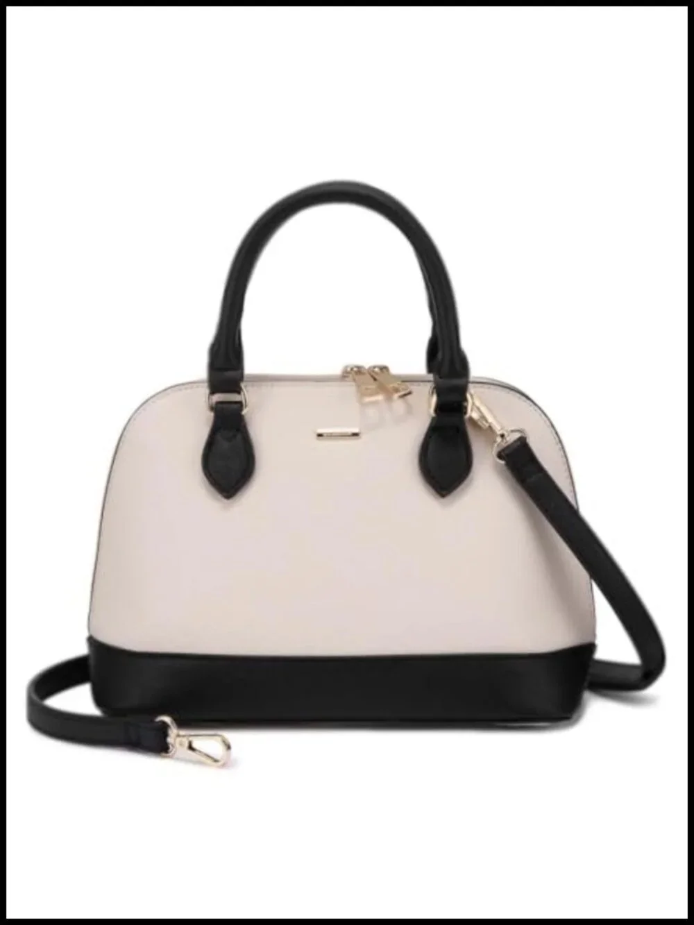 Faux Leather Crossbody Satchel Handbag with Double Zip